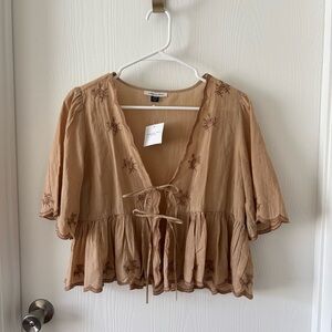 American Eagle Outfitters Beige Embroidered Blouse